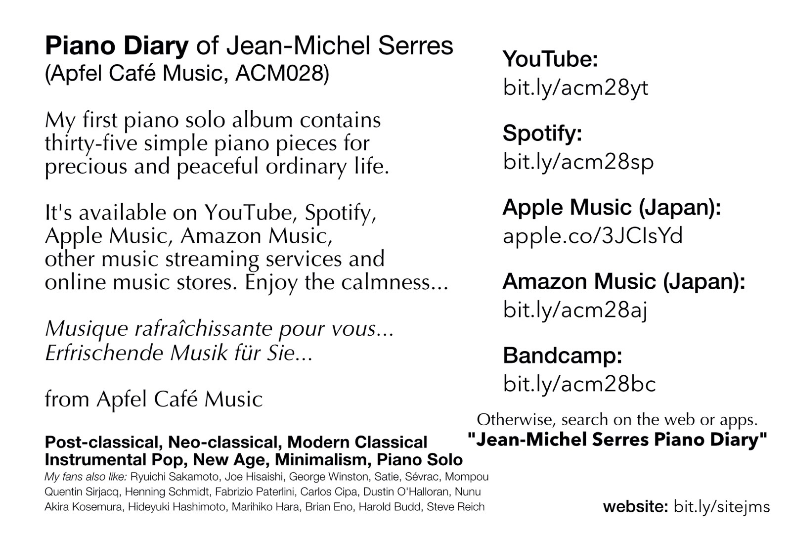 Jean Michel Serres Piano Piano Diary Apfel Cafe Music Post Card vertical